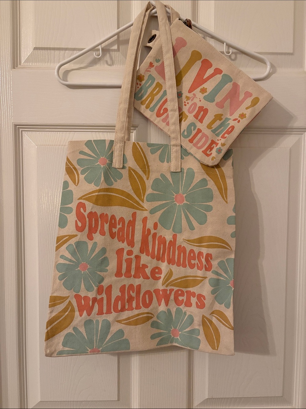 Canvas Tote Bag with Wildflower Print – Coral & Sage. Made by Karma.